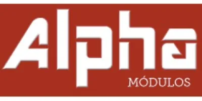 Logo Alpha Módulos Construções  Metálicas